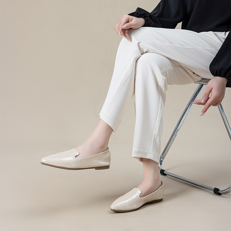 Casual Chic Foldable Sheepskin Womens Pointed Toe Slip On Flats
