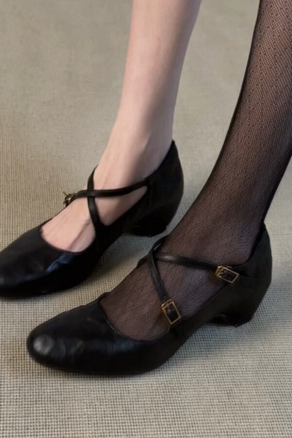 French Riviera Soft Sheepskin Criss Cross Round Toe Ladies Mary Janes