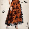 Halloween Layered Mesh Tulle Womens Elastic Waist A Line Midi Skirt
