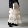 Casual Chic Pastel Ruffled Tiered Tulle Womens A Line Midi Skirt