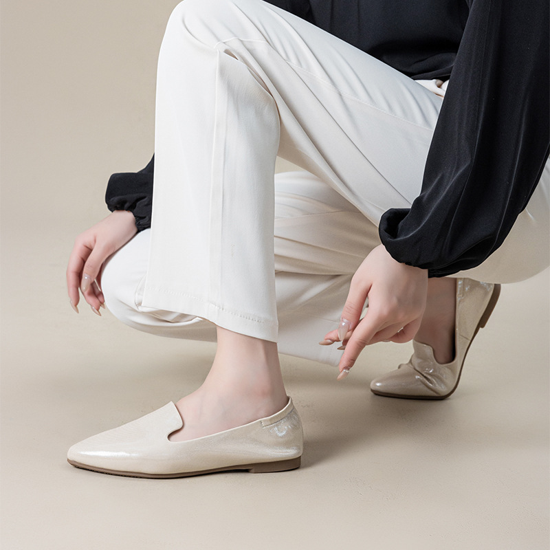 Casual Chic Foldable Sheepskin Womens Pointed Toe Slip On Flats