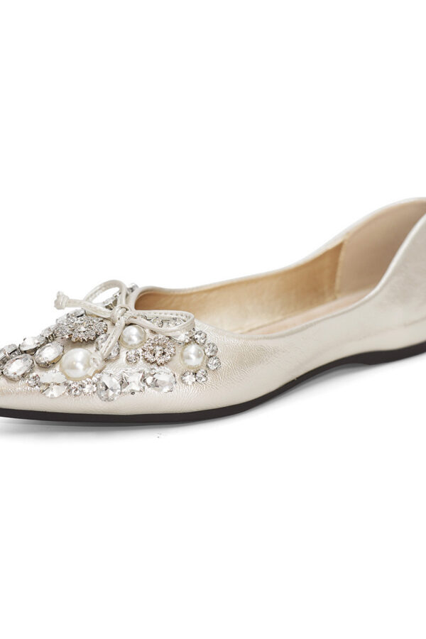 Timeless Classic Microfibre Crystal Pearl Bow Womens Ballet Flats