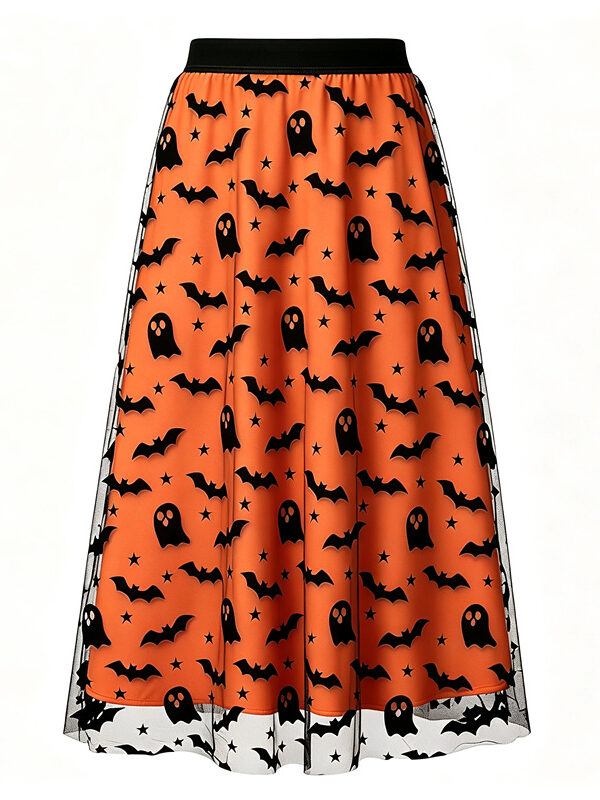 Halloween Flocked Print Tulle Womens Midi Skirt