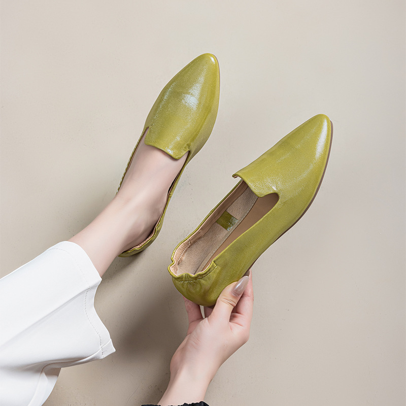 Casual Chic Foldable Sheepskin Womens Pointed Toe Slip On Flats