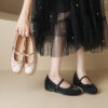 French Chic Satin Crystal Studded Bow Womens Mary Jane Ballet Flats
