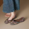 Romantic Bohemian Beaded Satin Womens Square Toe Flats
