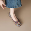 Romantic Bohemian Beaded Satin Womens Square Toe Flats