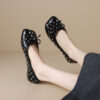 French Riviera Patent Studded Bow Square Toe Womens Black Ballet Flats