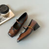 Timeless Classic Sheepskin Leather Womens Bow Block Heel Mary Janes