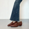 Modern Minimalist Seamed Lambskin Womens Square Toe Block Heel Loafers