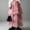 Casual Chic Pastel Ruffled Tiered Tulle Womens A Line Midi Skirt