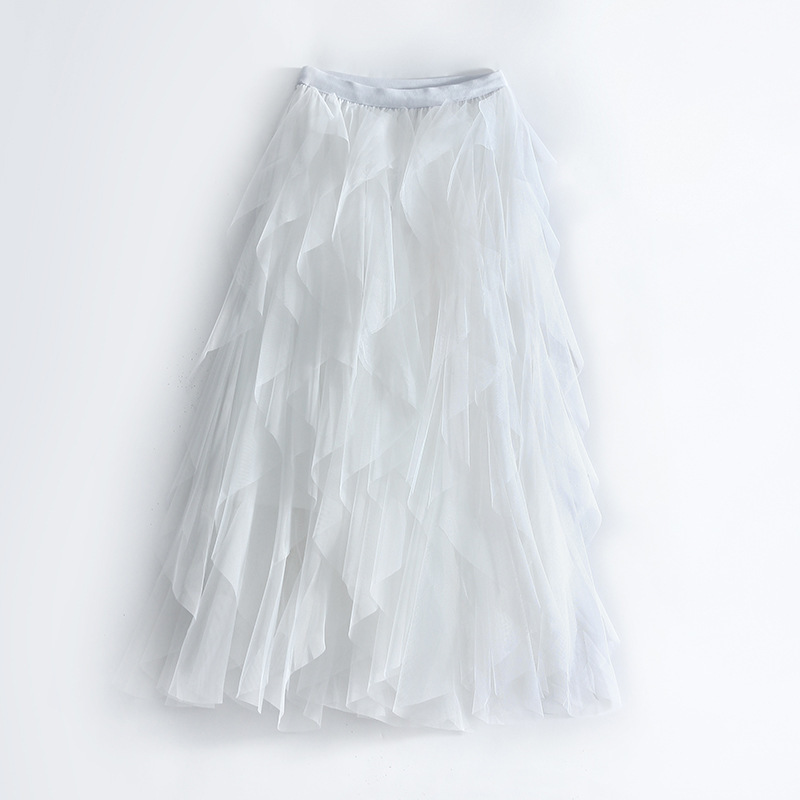 Casual Chic Breathable Asymmetric Layered Tulle Womens Midi Skirt