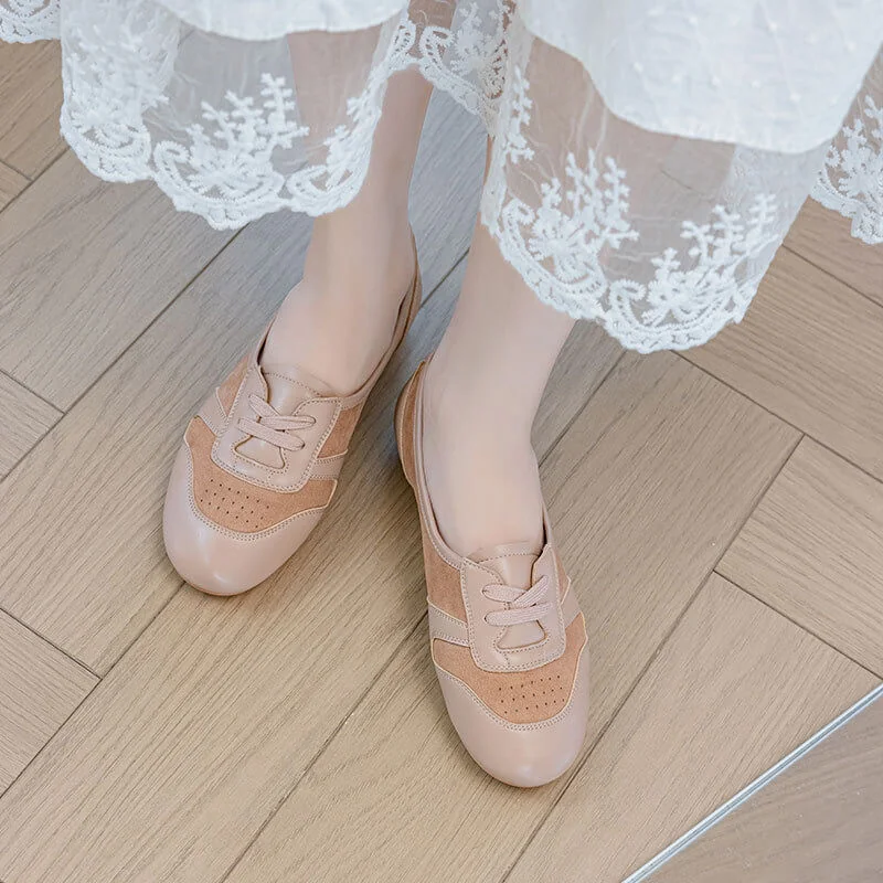 Casual Chic Perforated Sheepskin Leather Womens Flat Mary Janes