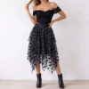 Halloween Layered Tulle Velvet Bat Print Womens Asymmetric Midi Skirt