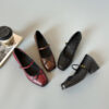 Timeless Classic Sheepskin Leather Womens Bow Block Heel Mary Janes
