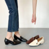 Modern Minimalist Seamed Lambskin Womens Square Toe Block Heel Loafers