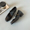 Timeless Classic Sheepskin Leather Womens Bow Block Heel Mary Janes
