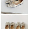 Timeless Classic Microfibre Crystal Pearl Bow Womens Ballet Flats