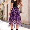 Halloween Layered Tulle Velvet Bat Print Womens Asymmetric Midi Skirt