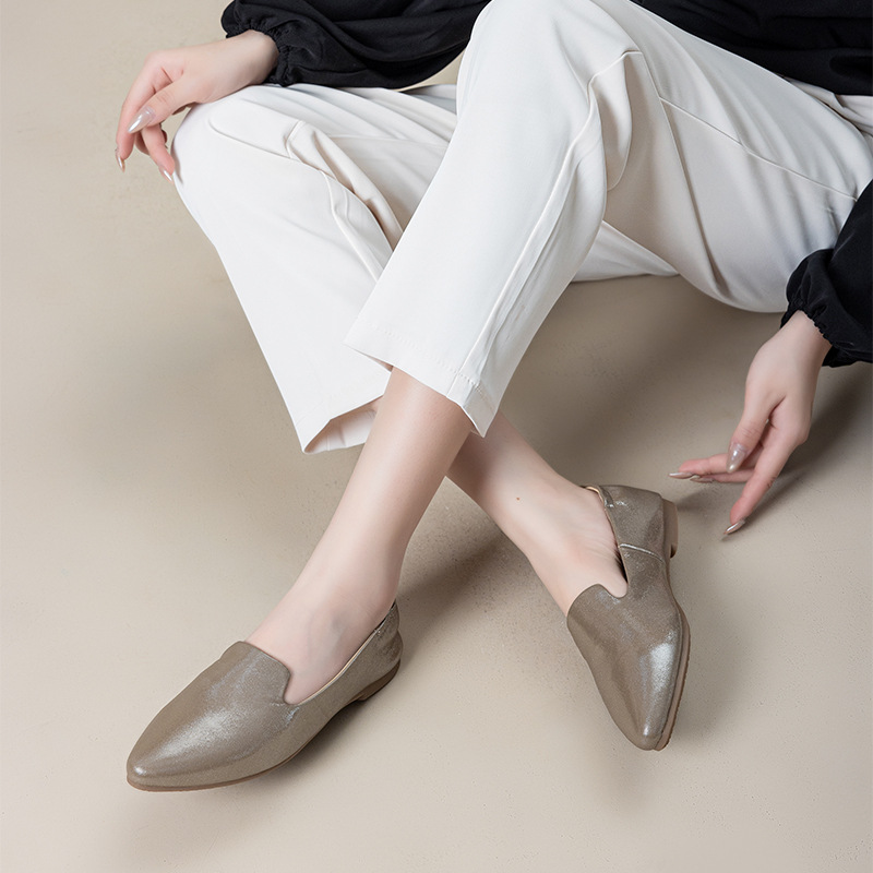 Casual Chic Foldable Sheepskin Womens Pointed Toe Slip On Flats