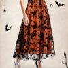 Halloween Layered Mesh Tulle Womens Elastic Waist A Line Midi Skirt