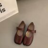 Casual Chic Faux Leather Split Toe Buckle Womens Mary Jane Flats