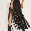 Casual Chic Asymmetric Fringe Womens High Waisted Black Midi Skirt