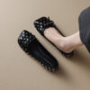 French Riviera Patent Studded Bow Square Toe Womens Black Ballet Flats