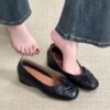 Modern Minimalist Soft Sheepskin Hidden Wedge Womens Square Toe Pumps