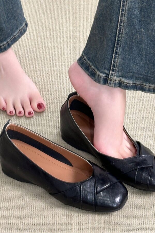 Modern Minimalist Soft Sheepskin Hidden Wedge Womens Square Toe Pumps