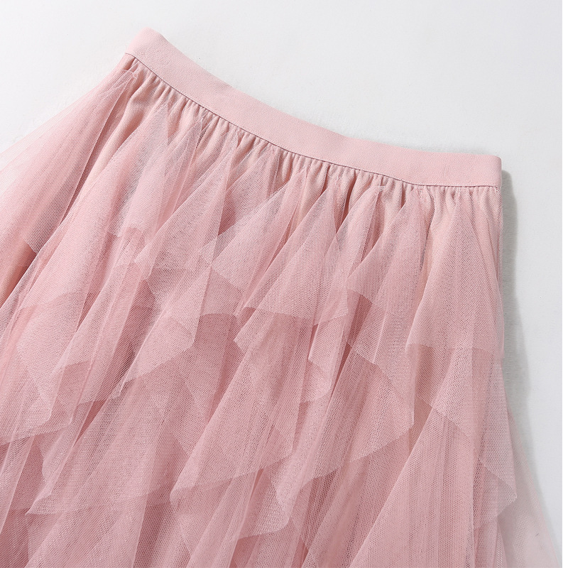 Casual Chic Breathable Asymmetric Layered Tulle Womens Midi Skirt