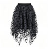 Halloween Layered Tulle Velvet Bat Print Womens Asymmetric Midi Skirt