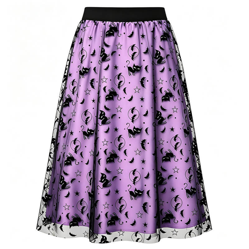 Halloween Flocked Print Tulle Womens Midi Skirt