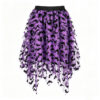 Halloween Layered Tulle Velvet Bat Print Womens Asymmetric Midi Skirt