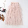 Casual Chic Breathable Asymmetric Layered Tulle Womens Midi Skirt
