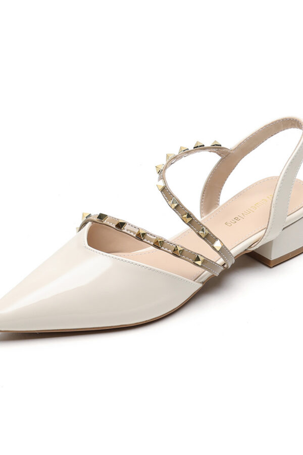 Casual Chic Studded Microfibre Womens Pointed Toe Block Heel Slingback