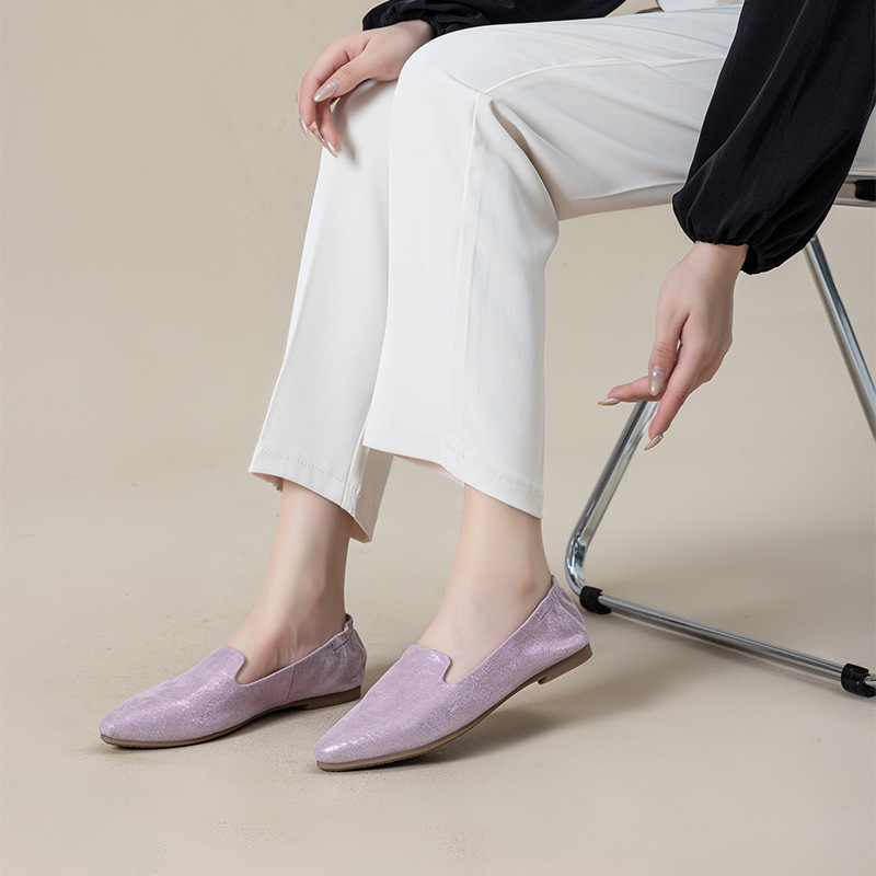 Casual Chic Foldable Sheepskin Womens Pointed Toe Slip On Flats