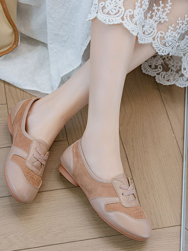 Casual Chic Perforated Sheepskin Leather Womens Flat Mary Janes
