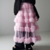 Casual Chic Pastel Ruffled Tiered Tulle Womens A Line Midi Skirt