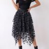 Halloween Layered Tulle Velvet Bat Print Womens Asymmetric Midi Skirt