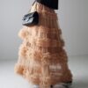 Casual Chic Pastel Ruffled Tiered Tulle Womens A Line Midi Skirt