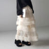Casual Chic Pastel Ruffled Tiered Tulle Womens A Line Midi Skirt