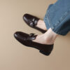Timeless Classic Smooth Faux Leather Womens Flat Metal Detail Loafers