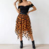 Halloween Layered Tulle Velvet Bat Print Womens Asymmetric Midi Skirt