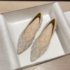 Casual Chic Breathable Diamante Pearl Womens Slip On Pointed Toe Flats