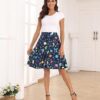 Casual Chic Stretch Novelty Print Womens High Waist A Line Midi Skirt