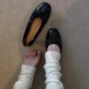 Casual Chic Soft Washed Leather Womens Bow Square Toe Ballet Flats