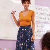 Casual Chic Stretch Novelty Print Womens High Waist A Line Midi Skirt