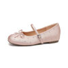 French Chic Satin Crystal Studded Bow Womens Mary Jane Ballet Flats