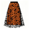 Halloween Layered Mesh Tulle Womens Elastic Waist A Line Midi Skirt